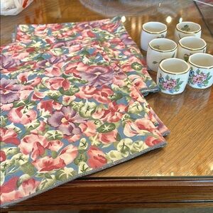 COPY - Floral Ansley England Porcelain Napkin Rings 6  with 6 Cloth Floral Napk…